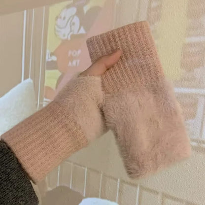 Fluffy Knit Fingerless Gloves