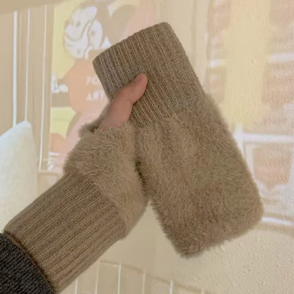 Fluffy Knit Fingerless Gloves