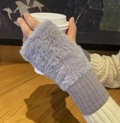 Fluffy Knit Fingerless Gloves