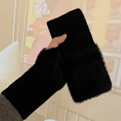 Fluffy Knit Fingerless Gloves